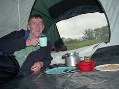 07B Jerome Ryan Enjoying Afternoon Tea And Biscuits In Tent At Chogoria Camp On The Mount Kenya Trek October 2000